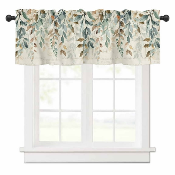 Vintage Farmhouse Valances for Windows Style Plants Green Leaves Rod Pocket Curtain Valance Window Treatment Short Curtains for Kitchen Living Room, 54"x18"