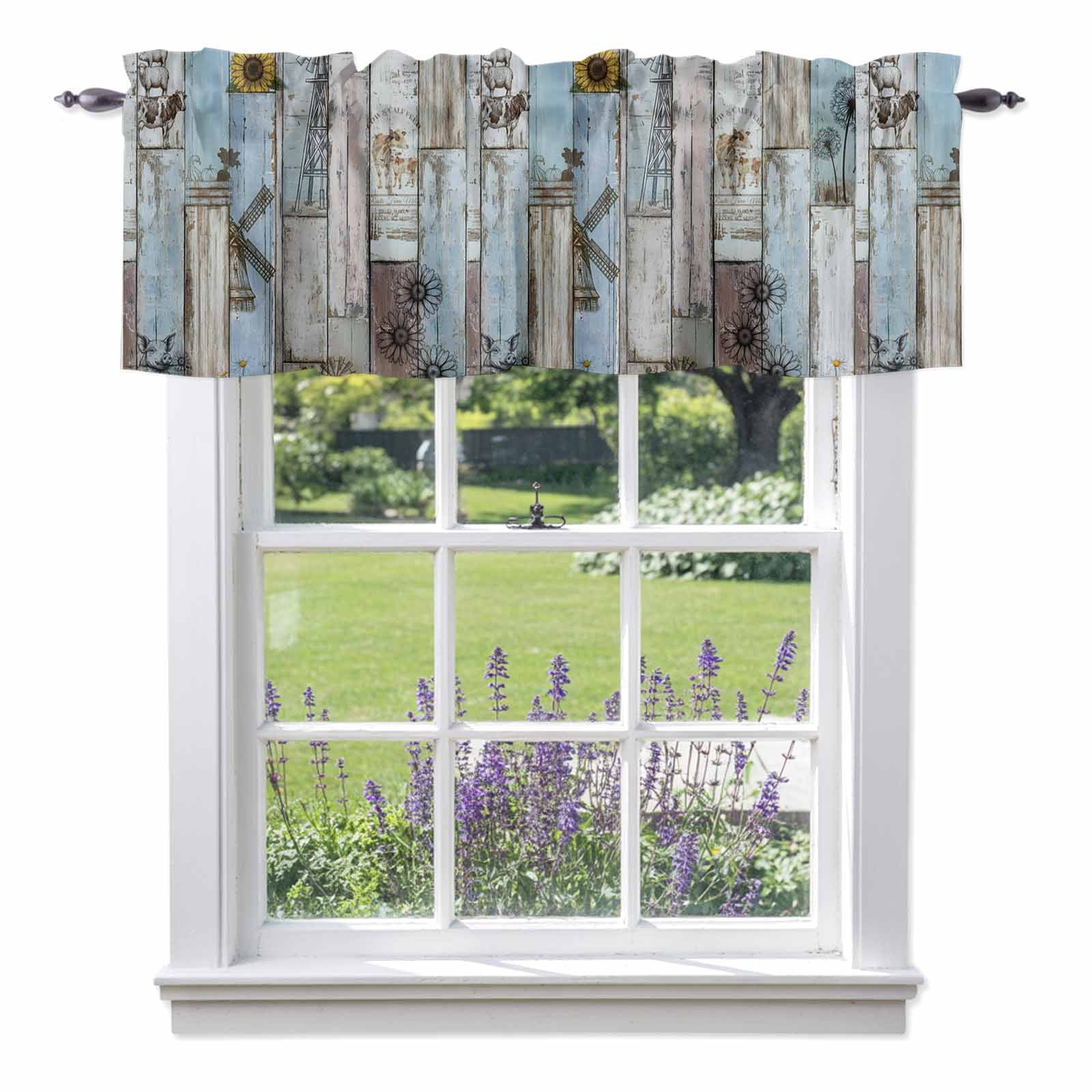 Vintage Farmhouse Valances for Windows Sunflower Windmill Farm Animals ...