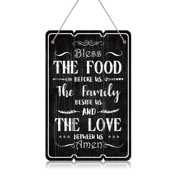 HPNIUB Vintage Farmhouse Wall Home Decor Wooden Sign, Bless The Food Wood Wall Plaque For Kitchen, Living Room, Dining Room