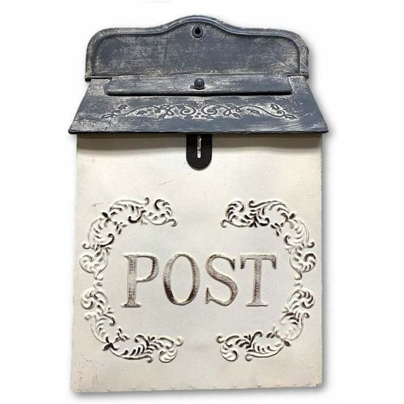 Vintage Farmhouse Wall Mounted MailboxRustic Metal Post Box with Hinged Lid