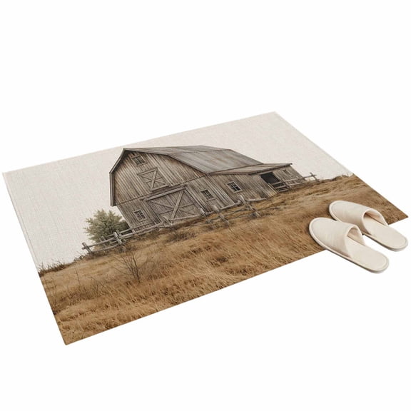Vintage Farmhouse Washable Area Rug 2 x 3 ft Country Farm Broken Wooden Fence Dry Hay Field Soft Non‑Slip Rugs Stain Repellent Indoor Mats for Front Door, Narrow Hallway, Kitchen Doorway, Bedside