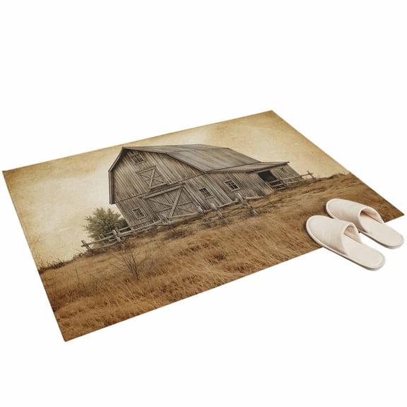 Vintage Farmhouse Washable Area Rug 2 x 3 ft Vintage Farm Broken Wooden Fence Dry Hay Field Soft Non‑Slip Rugs Stain Repellent Indoor Mats for Front Door, Narrow Hallway, Kitchen Doorway, Bedside