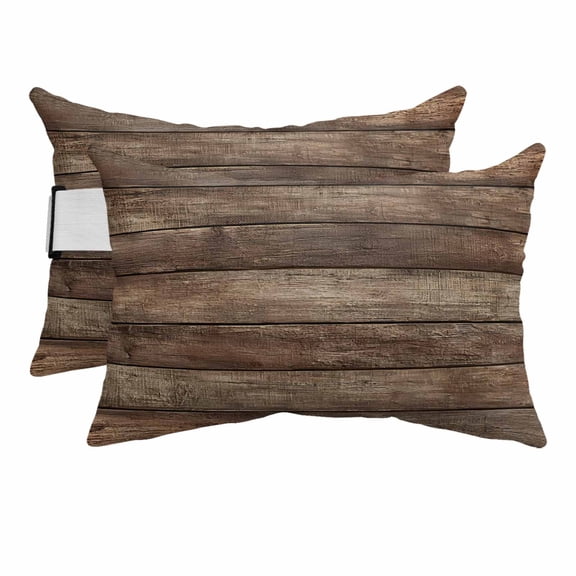 Vintage Farmhouses Brown Wood Grain Outdoor Pillow for Chaise Lounge Chair,Head Resting&nbsp;Pillow with Insert, Barn Theme Waterproof Lumbar Pillows for Patio Chaise Beach Chair,11"x16" 2 Pack