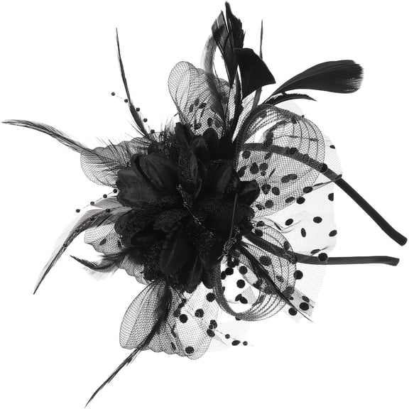Vintage Fascinator Hat for Women Wedding Headpiece Floral Retro Plume Dot Hair Clip Bridal Party Tea Ceremony Accessory Black Mesh Veil