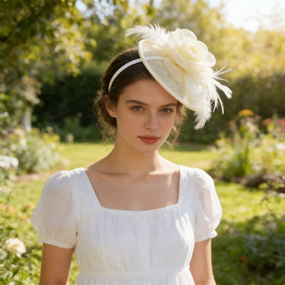 Vintage Fascinator Headband with Flower Mesh Ribbons and Feathers, Tea Party Hair Clip for Women, Elegant Cocktail Hat, One Size, 4.72 Inches, 1 Pc