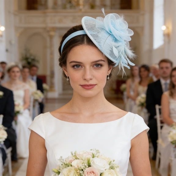 Vintage Fascinator Headband with Flower Mesh Ribbons and Feathers, Tea Party Hair Clip for Women, Elegant Cocktail Hat, One Size, 4.72 Inches, 1 Pc