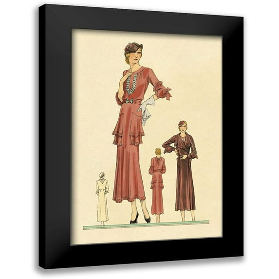 Vintage Fashion 11x14 Black Modern Framed Museum Art Print Titled - Pink Daytime Dress and Overcoat