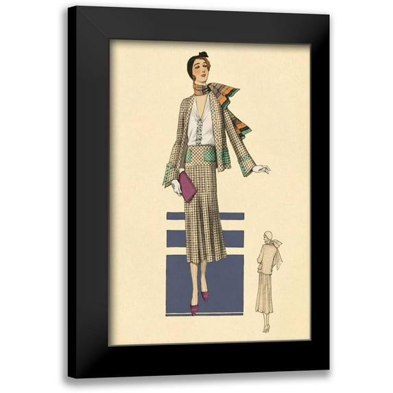 Vintage Fashion 11x14 Black Modern Framed Museum Art Print Titled - Stylish Daytime Suit and Scarf