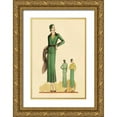 thumbnail image 1 of Vintage Fashion 11x14 Gold Ornate Wood Framed with Double Matting Museum Art Print Titled - Sophisticated Green Suit with Stole, 1 of 4