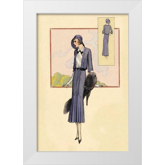 Vintage Fashion 11x14 White Modern Wood Framed Museum Art Print Titled - Stylish Blue Suit with Stole