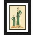 thumbnail image 1 of Vintage Fashion 13x18 Black Ornate Wood Framed with Double Matting Museum Art Print Titled - Green Dress and Overcoat, 1 of 4