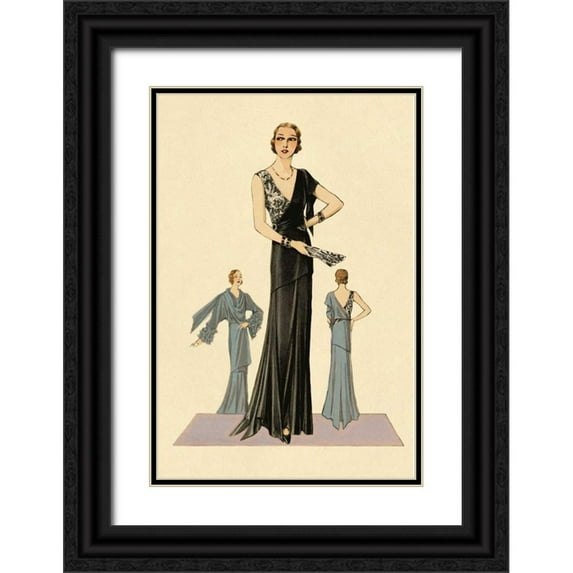 Vintage Fashion 13x18 Black Ornate Wood Framed with Double Matting Museum Art Print Titled - Modeles Originaur: Fashions for a Starlet