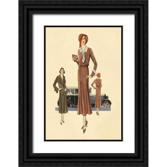Vintage Fashion 13x18 Black Ornate Wood Framed with Double Matting Museum Art Print Titled - Outfit for a Day Trip