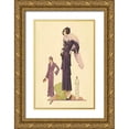 thumbnail image 1 of Vintage Fashion 17x24 Gold Ornate Wood Framed with Double Matting Museum Art Print Titled - Modern Violet Dress with Boa, 1 of 4