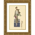 thumbnail image 1 of Vintage Fashion 17x24 Gold Ornate Wood Framed with Double Matting Museum Art Print Titled - Stylish Daytime Suit and Scarf, 1 of 4