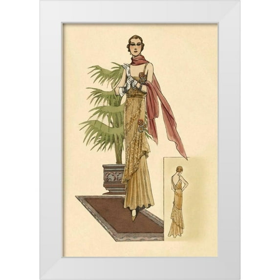 Vintage Fashion 17x24 White Modern Wood Framed Museum Art Print Titled - Summer Dress with Pink Wrap