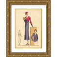 thumbnail image 1 of Vintage Fashion 23x32 Gold Ornate Wood Framed with Double Matting Museum Art Print Titled - Sunday Dress in Periwinkle and Magenta, 1 of 4