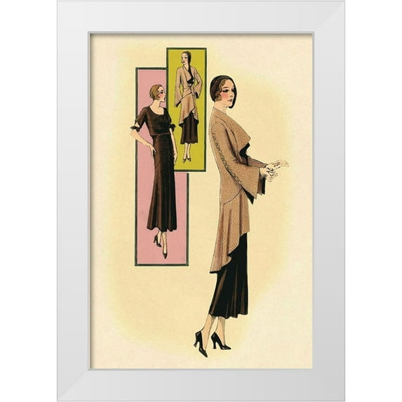 Vintage Fashion 23x32 White Modern Wood Framed Museum Art Print Titled - Modeles Originaur: Eveningwear