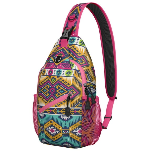 Vintage Fashion Crossbody Sling Bag Geometric Print Shoulder Backpack for Hiking Travel-Ready & Organized