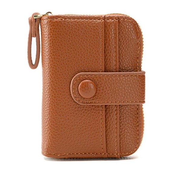 Vintage Fashion PU Leather Credit Card Clutch Coin Purse Multi Layer Bank Card Case Folding Card Holder Small Card Bag Short Buckle Wallet Card Organizer BROWN