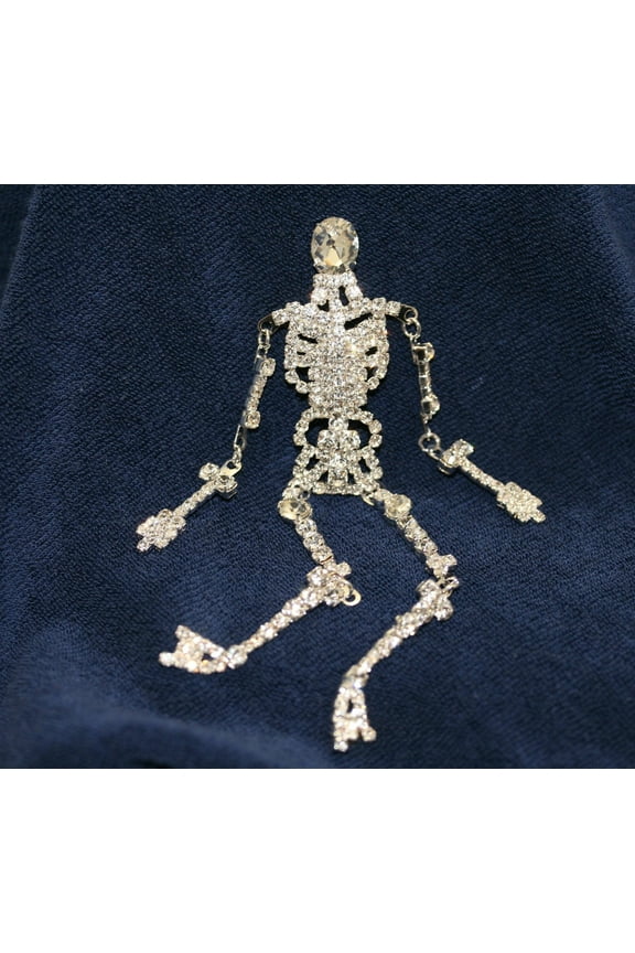 Vintage Fashion Skeleton Halloween Rhinestone Dangling Brooch Pin
