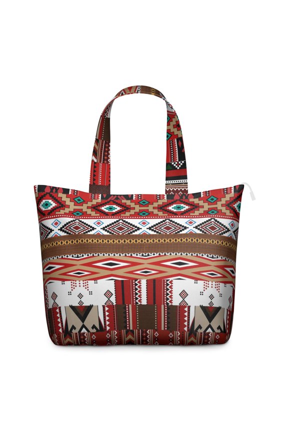 Vintage Fashion Tribal Patterns Weekender Bag, Spacious Carry-On Tote with Interior Pockets & Zipper, Rustic Home Decor Inspired Design