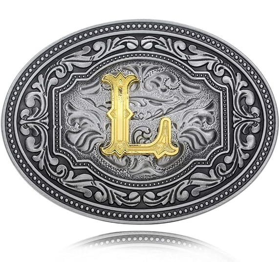 Vintage Fashion Western Belt Buckle Initial Letters From ABC to XYZ Cowboy Rodeo Belt Buckle for Men and Women, Best Gift