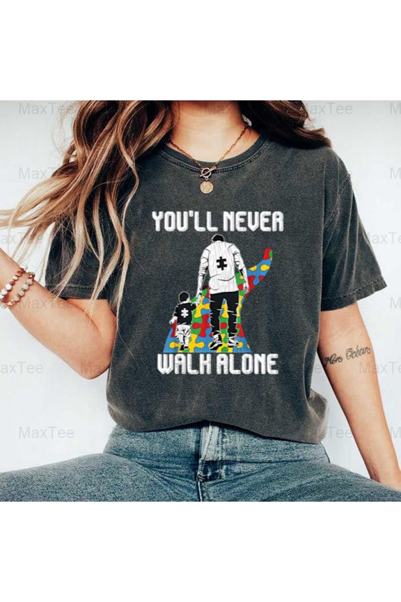 Vintage Father Son Autism Support Funny Dad Kids Awareness Comfort Color T-Shirt, Up to Size 4XL