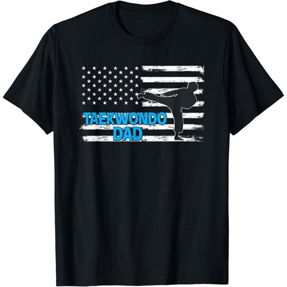 Vintage Father's Day American Flag Korea Taekwondo Dad T-Shirt