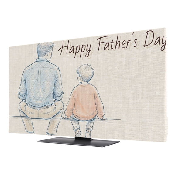 Vintage Father's Day TV Cover for 43 Inch Screen, Stretch Fabric Dustproof TV Display Protector, Retro Art Father's Day Rustic Elastic Slipcover Monitor Cover for Indoor Desktop Computer 37.6"x21.1"