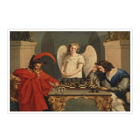 Vintage Faust And Mephistopheles Playing Chess Poster Canvas Wall Art, Classical Vintage Wall Decor for Bedroom Office Decor