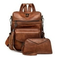 thumbnail image 1 of "Vintage Faux Leather Backpack for Women - Multi - Pocket Convertible Daypack with Adjustable Straps. Free Matching Mini Leather Pouch Included! Available in Multiple Solid Colors, 1 of 27