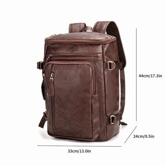Vintage Faux Leather Backpack for Men Women, 15.6 Inch Laptop Backpack, Retro PU Leather Travel Rucksack for Work School