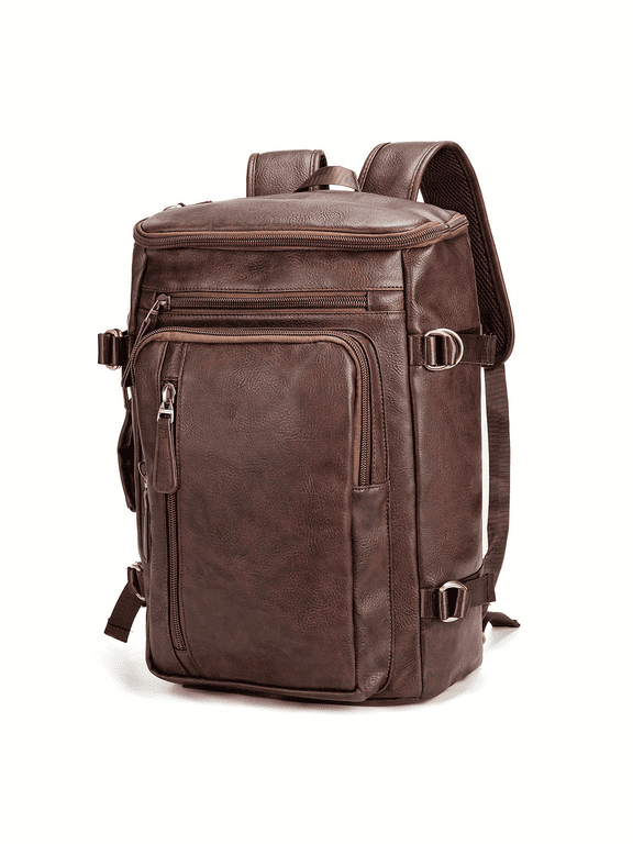 Vintage Faux Leather Backpack for Men Women, 15.6 Inch Laptop Backpack, Retro PU Leather Travel Rucksack for Work School