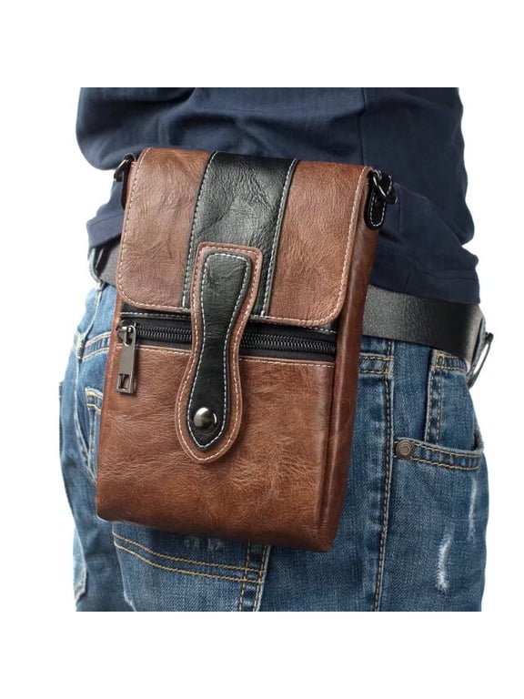 Vintage Faux Leather Bag for Men, 3-in-1 Crossbody with Carabiner & Belt Loop, Large Capacity Pouch with Multiple Compartments for Travel, Daily Carry