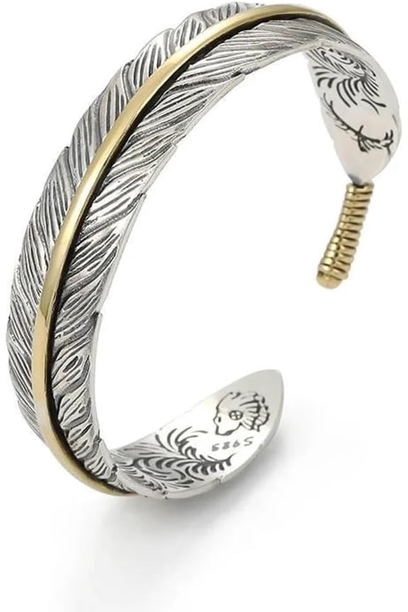 Vintage Feather Cuff Bracelet For Men Women Adjustable Retro Luck Feather, Crystal, Style T5742