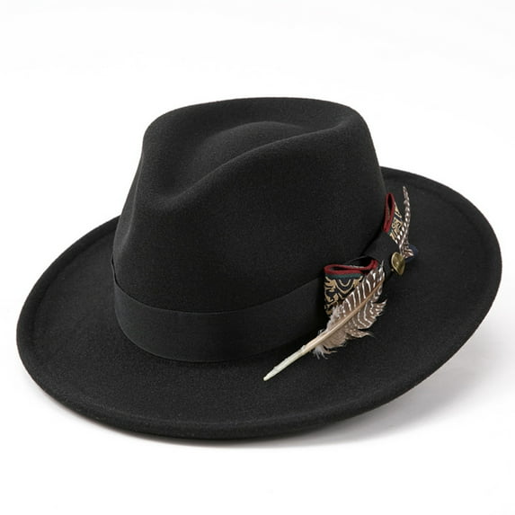 Vintage Feather Felt Fedora Hat for Men Women Classic Short Brim Jazz Dance Party Wedding Trilby Bowler Panama Hat