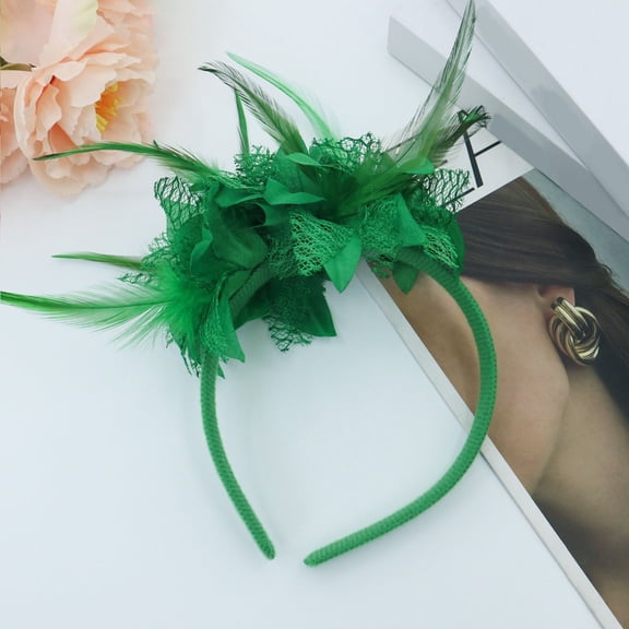 Vintage Feather Hair Band Flapper Headband for Masquerade or Birthday Party (Green)