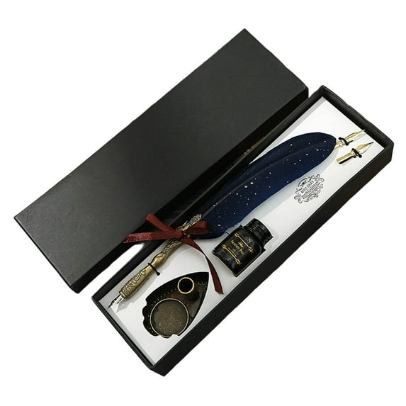 Vintage Feather Pen and Ink Set, Classic Series Pheasant Quill Style Calligraphy Pen With Ink For Handwriting Practice And Art Projects