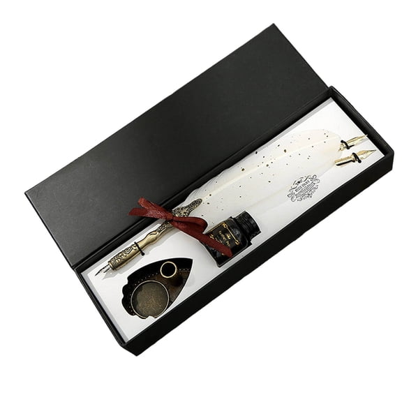 Vintage Feather Pen and Ink Set, Classic Series Pheasant Quill Style Calligraphy Pen With Ink For Handwriting Practice And Art Projects