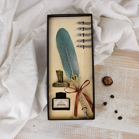 Vintage Feather Quill Dip Pen Set, Retro Calligraphy Handwriting Pen with 5 Nibs, Dark Green, Perfect for Wedding Souvenir & Stationery Gift price history and forecast - Suodoka OS1409