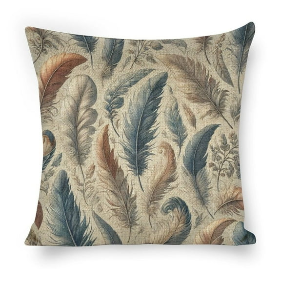 Vintage Feathered Tree Branch Linen Throw Pillow Covers Decorative Pillow Cases 18x18 inch Cushion Case Couch Pillows Cover for Sofa Bedroom Living Room Car
