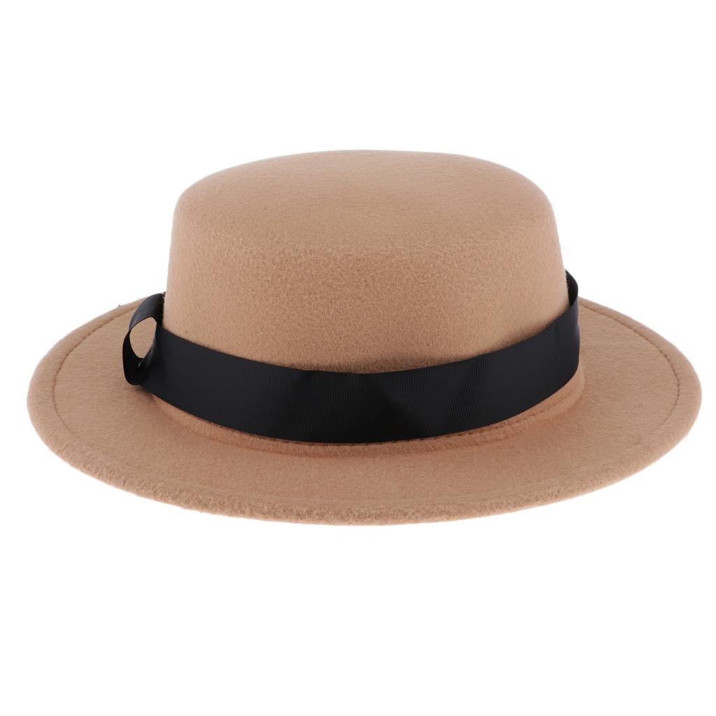 Solid Fedora Hat Felt Hat Women Men Wedding Winter Trilby Hat Round Black 