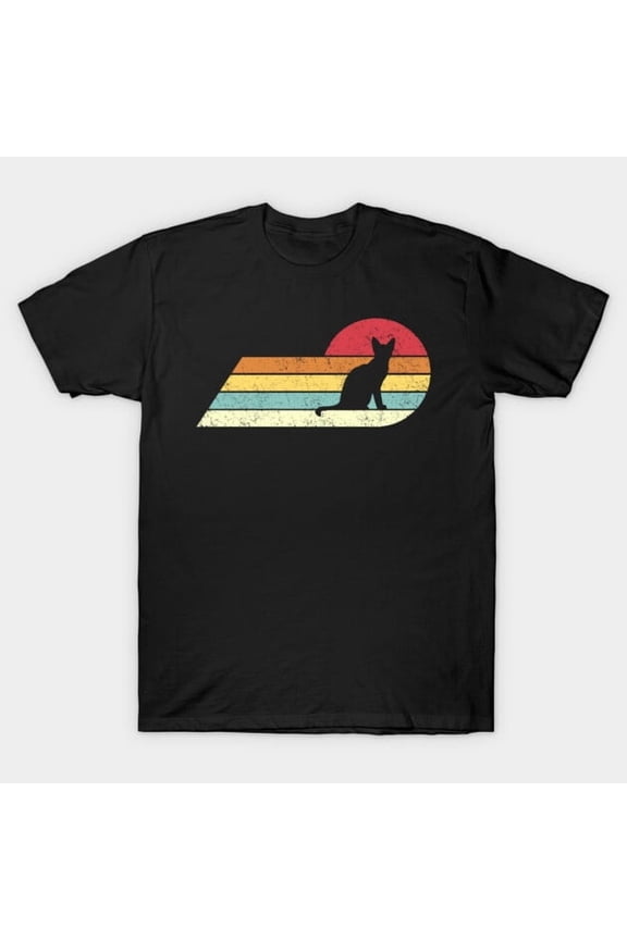 Vintage Feline Chic Funny Retro Cat Tee 70s 80s Style Pet Lover Fashion G4974 T-Shirt, for men and women, Up to Size 5XL