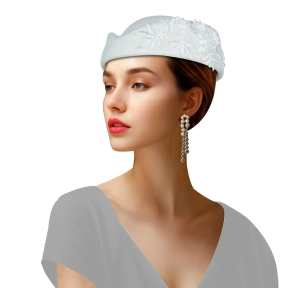 Vintage Felt Beret Women African Inspired Floral Embroidery Round Top Church Hat