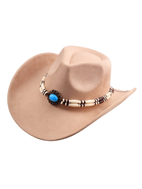 Vintage Felt Cowboy Hat for Women Men Wide Brim Western Fedora Hats with Decorative Belt Band