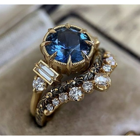 Vintage Female Oval Crystal Stone Ring Set Charm Gold Color Ring Luxury Geometry Rings For Women