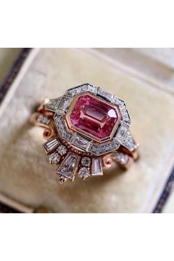 Vintage Female Oval Crystal Stone Ring Set Charm Gold Color Ring Luxury Geometry Rings For Women