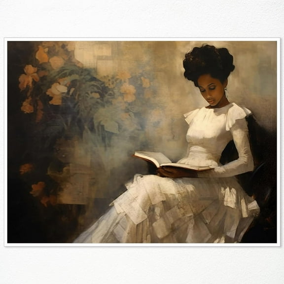 Vintage Female Portrait Reading A Book Poster, Famous Oil Painting Canvas Wall Art, Antique African American Wall Art, Retro Black Girl Pictures Wall Decor for Bedroom