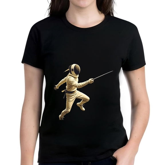 Vintage Fencing Illustration Women's Cotton Short Sleeve T-Shirt - Swordplay Design Classic Style Tee